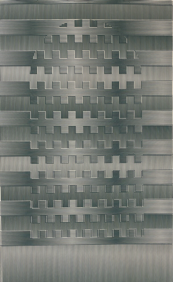 Plain Hunt on Four: 3412, Screen-print on hand-dyed paper, 26" x 42", 2023